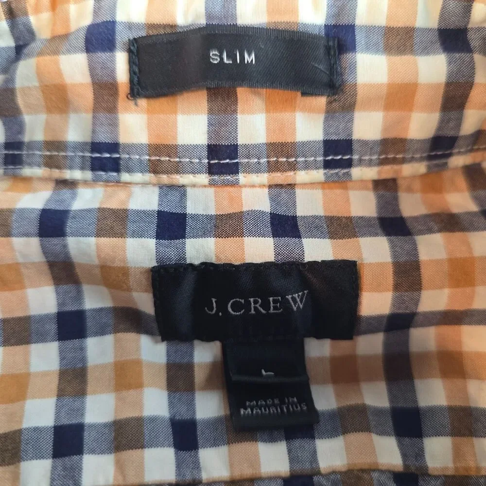 J Crew Shirt Mens Large White Yellow Button Down Slim Fit Plaid Casual Preppy
